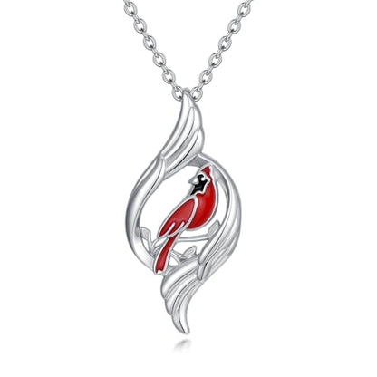 Dove/Hummingbird/Red Cardinal/Dragonfly/Butterfly Necklace 925 Sterling Silver Turquoise/Opal/MoonStone/Crystal/Malachite Bird Necklace Dove Pendant Jewelry for Women Men - color: Red Cardinal