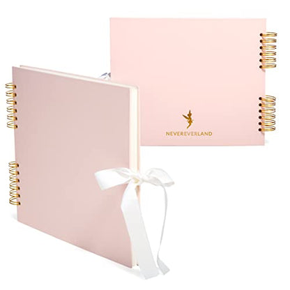 Never Ever Land Scrapbook Album – 12x10 Pink Scrap Book. Scrapbooking Supplies, Memory Book, Wedding Guest Book, Photo Album, Baby Shower Gifts, Valentines, Engagement Gifts - color: Pink