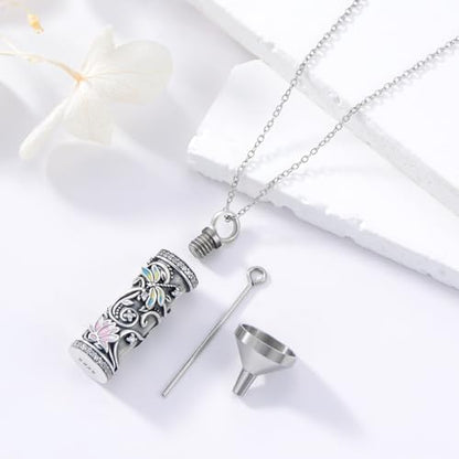 925 Sterling Silver Urn Necklace for Ashes, Teardrop/Tree of Life/Sunflower/Dragonfly/Sea Turtle/Celtic Knot/Elephant/Hummingbird Memorial Cremation Pendant Necklaces for Animal Human Ashes - color: C: Dragonfly