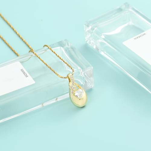 Teardrop Urn Necklace for Ashes Birthstone Heart Memorial Jewelry Stainless Steel Cremation Pendant for Women Men Keepsake Gift - color: Gold