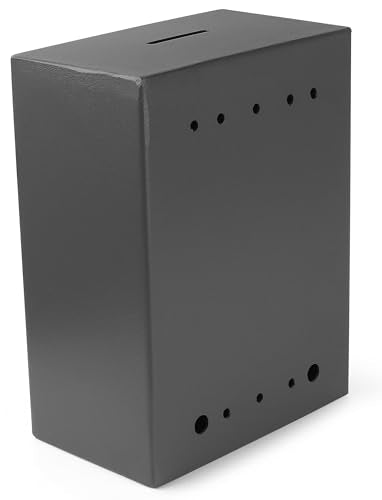 Metal Charity Donation Box - Secure Steel Collection Box with Front Slot, Easy Wall Mount, 8.5x6.5x4" Gray - color: Grey, size: Wall Mount Box