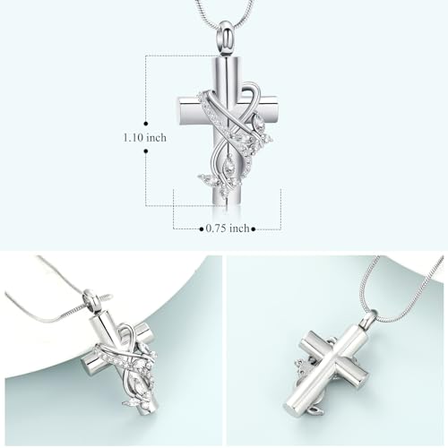 Imrsanl Butterfly Cross Urn Necklace for Ashes Men Women Cremation Jewelry Ashes Pendant for Human Memorial Ash Jewelry - color: Silver
