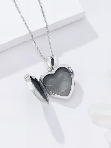 Midari Personalized Heart Locket Necklace That Hold 2 Pictures 925 Sterling Silver Oxidized Photo Necklace Memory Custom Photo Lockets Necklaces Jewelry Gifts for Family Women Lover Mom Dad - color: Father, style: Locket Only