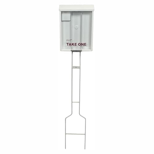 Sanzo Specialties Outdoor Brochure Box on a Stake 46 inch tall - Holds 250 8.5 x 11 Documents and 60 Business Cards, Flyer Literature Yard Dispenser (White, Pack of 1) - color: White, size: Pack of 1
