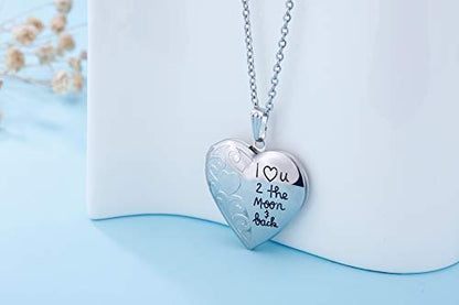 Locket Necklace That Holds Pictures "I Love You to the Moon and Back" Photo Memory Lockets Necklaces - color: I Love You to the Moon and Back