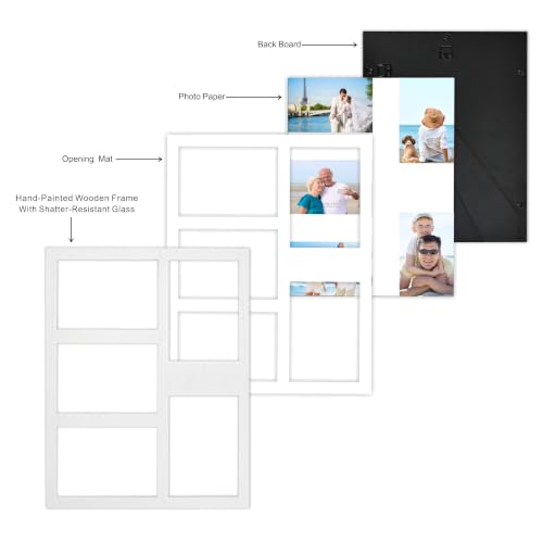 Hand-Painted White Wood Multi Collage Frame, 5 Openings for 4x6 - color: White, size: 5 4X6