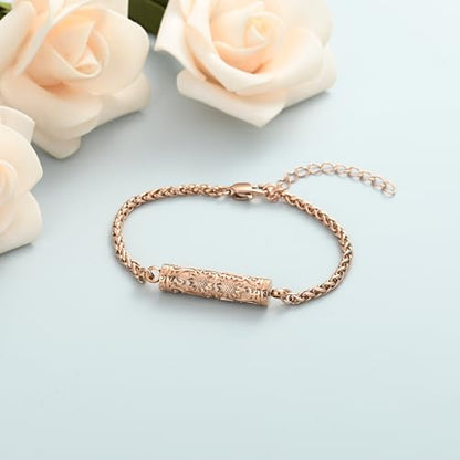 shajwo Cremation Jewelry Sunflower Cylinder Urn Bracelet for Ashes | Adjustable Memorial Keepsake Link Bracelet for Women - color: Rose Gold