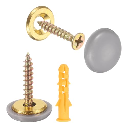 uxcell 12 Pcs 16.8 mm Decorative Caps Cover Nails, Zinc Alloy Screw Covers Caps Mirror Fixing Screws for Mirrors, Coffee Tables, Wooden or Glass Furniture, Light Grey - color: Light Grey