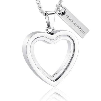 zeqingjw Glass Cremation Jewelry Necklace for Ashes Heart Memorial Lockets for Ashes Stainless Steel Keepsake Urn Ashes Pendants - color: Silver-Always in my heart