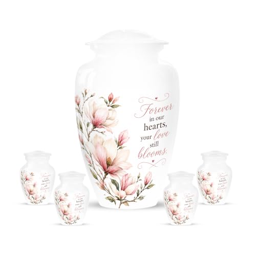 Pink Floral Urns for Human Ashes Adult - Flower Urn for Ashes for Women | White Memorial Urns for Human Ashes, It is Holds Upto 200 Cubics and 2/3 Tablespoon of Ashes, Set of 10" and 3" Pack of 4 - color: #12 Flower Urn, size: Combo Pack of 5