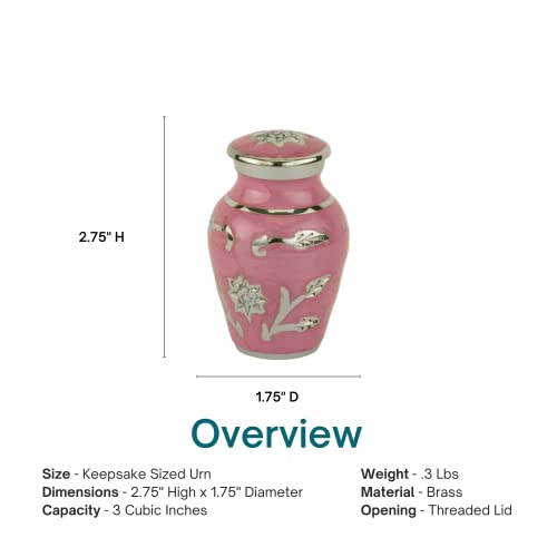 Grace Dark Pink Keepsake Cremation Urn for Ashes, Brass, Pink Urn, Keepsake Sized Cremation Urn, 3 Inches High - color: Dark Pink