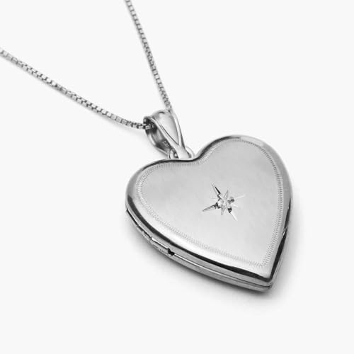 PicturesOnGold.com Heart Locket W/Diamond 2/3 Inch X 2/3 Inch Silver - style: Locket Only