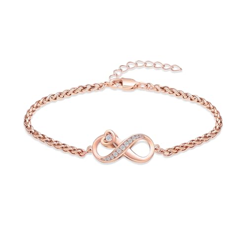 Urn for Ashes Infinity Bracelet for Women Girl Cubic Zirconia Cremation Keepsake Jewelry Gift for Human - color: Rose gold Chain
