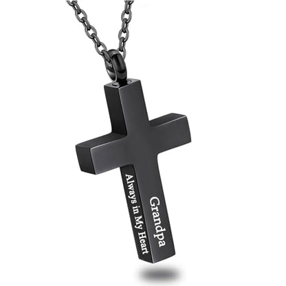 Cross Urn Necklace for Ashes for Men Women Cremation Jewelry Urns Locket Pendant Ashes Holder Memorial Jewelry-Always in My Heart - color: Black Grandpa