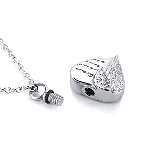 Angel Wing Heart Cremation Urn Necklace for Human Ashes Keepsake Memroial Jewelry God Has You in His Arms I Have you in My Heart - style: Silver-Grandpa