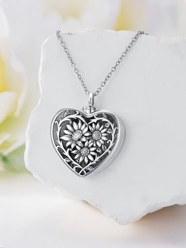 Dorunmo Personalized Locket Urn Necklace 925 Sterling Silver Pictures Photo Keep Someone Near to You Custom Lockets Jewelry Letters Engraving for Women - color: B-Sunflower, style: Locket+Photo
