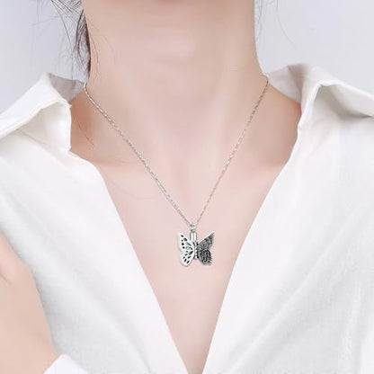 Imrsanl Butterfly Urn Necklace for Ashes Angel Wing Cremation Jewelry Keepsake Funeral Memorial Pendant Gifts of Loss Loved Ones for Women - color: Silver