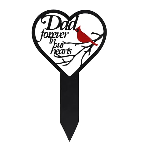 Memorial Grave Markers Heart Memorial Plaque Stake Sympathy Grave Markers Cemetery Cardinals Garden Stake Memorial Metal Grave Stake Decoration for Mom Dad Cemetery Outdoors Yard Garden (Dad-A) - color: Dad-A