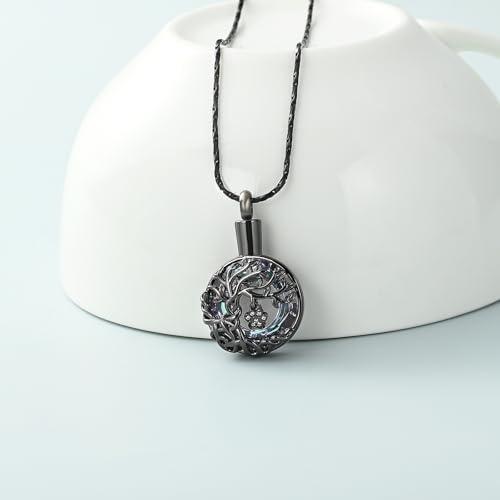 Imrsanl Tree of Life Urn Necklace for Ashes Paw Print Circle of Life Cremation Jewelry Keepsake Pendant Memorial Pet Ashes Holder for Women Men - color: Black-Purple