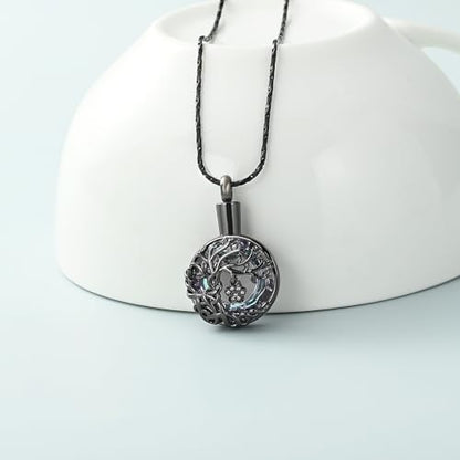 Imrsanl Tree of Life Urn Necklace for Ashes Paw Print Circle of Life Cremation Jewelry Keepsake Pendant Memorial Pet Ashes Holder for Women Men - color: Black-Purple