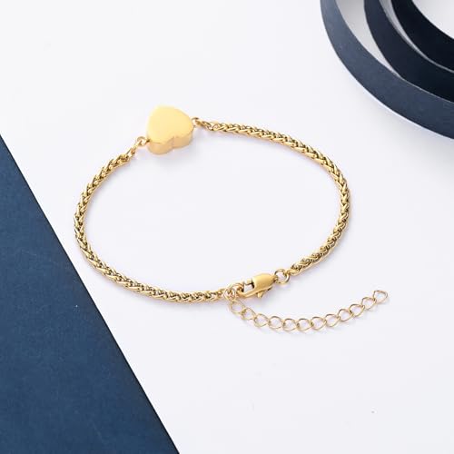 constantlife Heart Cremation Urn Bracelet for Ashes - Stainless Steel Paw Print Pendant Keepsake Jewelry Adjustable Braided Wristband Bangle Pet Dog Cat Memorial Gift for Women - color: Style 2-Golden