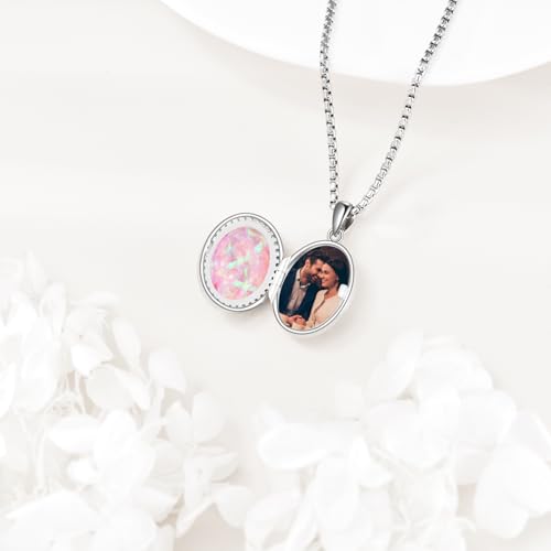 ONEFINITY Locket Necklace Photo Necklace Memorial Jewelry Gifts for Women Mom Wife - color: Pink Opal