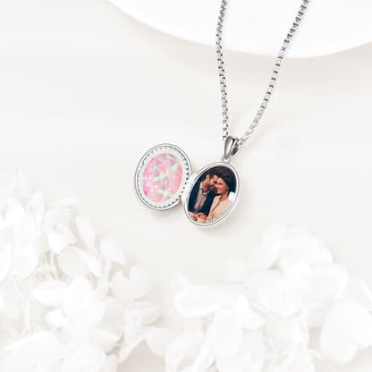 ONEFINITY Locket Necklace Photo Necklace Memorial Jewelry Gifts for Women Mom Wife - color: Pink Opal