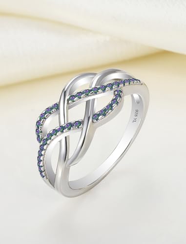 YL Celtic Knot Rings 925 Sterling Silver Twisted Knot Ring Birthstone Infinity Statement Jewelry for Women-size5 - color: 06-alexandrite-Jun