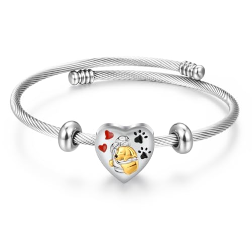 abooxiu Cremation Jewelry for Pet Ashes Pawprint Heart Ashes Bracelet Keepsake Memorial Urn Bracelet Stainless Steel Ashes Holder Urn Jewelry for Cat Dog
