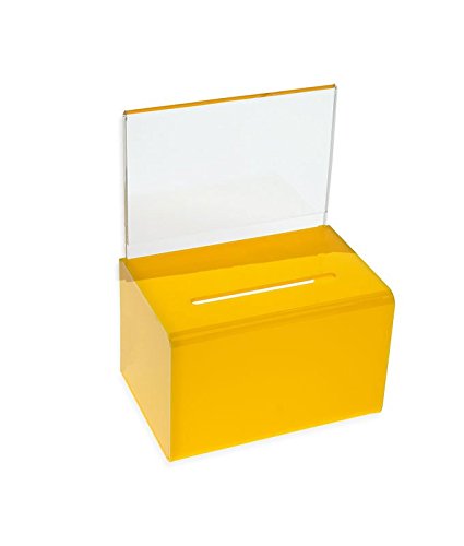 Source One Small 5-Inch Wide Deluxe Oblong Donation Box with Ad Frame & Free Lock (Yellow) - color: Yellow