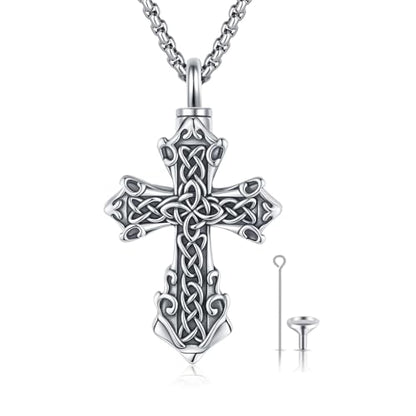 925 Sterling Silver Celtic Cross Urn Necklace for Ashes - color: silver-b