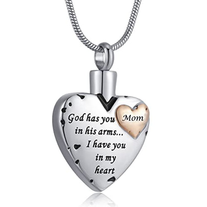 Heart Urn Necklace for Ashes Women Men Cremation Jewelry for Ashes Cremation Necklace In Memory of Loved One Grandpa Grandma Dad Mom Uncle Aunt Brother Sister Daughter Son - style: Mom