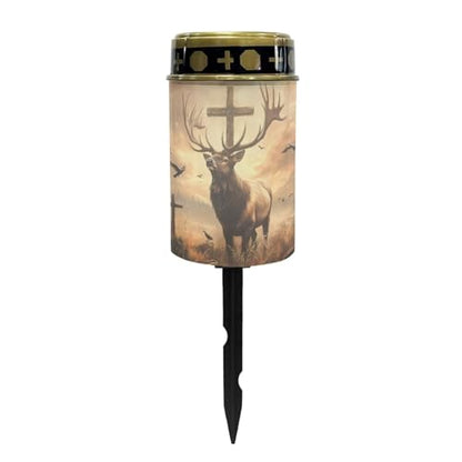 Poceacles Solar Lights Cemetery Solar Lights for Grave Solar Candle Solar Lantern Light Walkway Lights Waterproof Landscape Lighting for Loss of Loved One, Deer Cross Dove of Peace Brown - color: Deer Cross Dove of Peace Brown