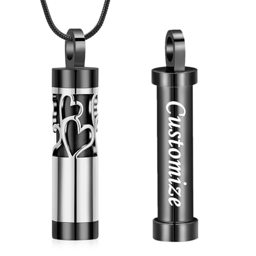 Hollow Cylinder Urn Necklace for Ashes for Women Men Vial Stainless Steel Cremation Jewelry Memorial Keepsake Locket Pendant - color: Z-Customize