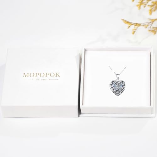 Heart Photo Locket Necklace Sterling Silver for Women | Dragonfly, Butterfly, Turtle, Dog Paw and Mother Daughter Styles, Jewelry Gifts for Mom Christmas Birthday Anniversary. - style: 2-Butterfly