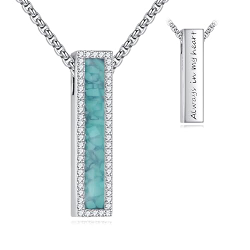 Cremation Urn Necklace for Ashes 925 Sterling Silver Moon Phase/Tree of Life/Hummingbird/Moss Agate/Opal/Compass/Mountain/Butterfly/Turquoise/Sunflower/Dragonfly/Cross Pendant Necklace Cremation Memorial Keepsake Urn Jewelry for Women Men - style: Turquoi
