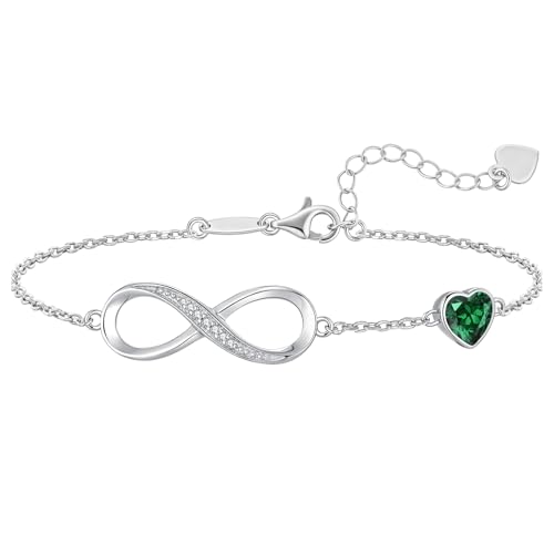 CDE 925 Sterling Silver Infinity Birthstone Bracelet Jewelry Gift for Women | Hypoallergenic,Non Tarnish,Heart CZ,Nickel-Free & Lead-Free,Anniversary Christmas Birthday Idea Gifts for Wife Girlfriend Her - color: 05-May