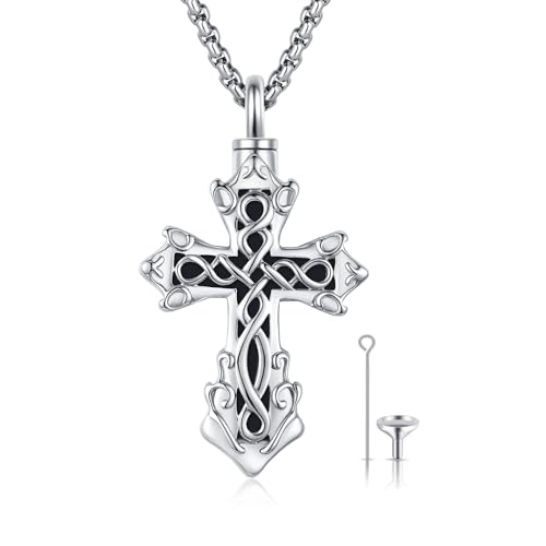 925 Sterling Silver Celtic Cross Urn Necklace for Ashes - color: silver-r