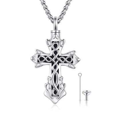 925 Sterling Silver Celtic Cross Urn Necklace for Ashes - color: silver-r