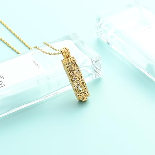 Tree of Life Urn Necklace for Women Men Cylinder Bar Memorial Ash Pendant | Tree of Life Cremation Jewelry,Stainless Steel Keepsakes Necklaces,Vial Ashes Pendant - color: Gold