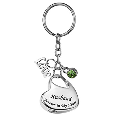 Husband Forever in My Heart Stainless Steel Memorial Keepsake Urn Keychains Cremation Jewelry for Ashes Customized - color: Husband - Customized