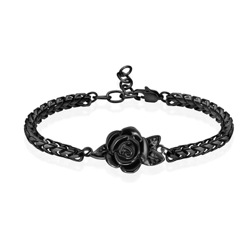 shajwo Cremation Jewelry Rose Flower Urn Bracelet for Human Ashes for Women Girl Adjustable Memorial Keepsake Link Bracelet - color: Black