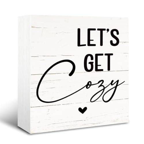 Farmhouse Wood Decors, Easy Vibe Home Decor, Living Room Decor, Cafe Decoration, Wooden Box Sign Decorative, Farmhouse Wooden Table Signs for Winter Fall Season, Let's Get Cosy Sign, 5×5×1.2inches - color: Home10