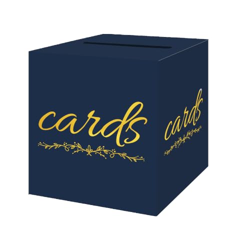 Navy Blue and Gold Card Box for Party Graduation Baby Bridal Shower Birthday Funeral 7.8 x 7.8 x 7.8 In Gift Card Holder Wedding Card Boxes for Reception Raffle Voting Ballot Box with Slot - color: BlueGoldF