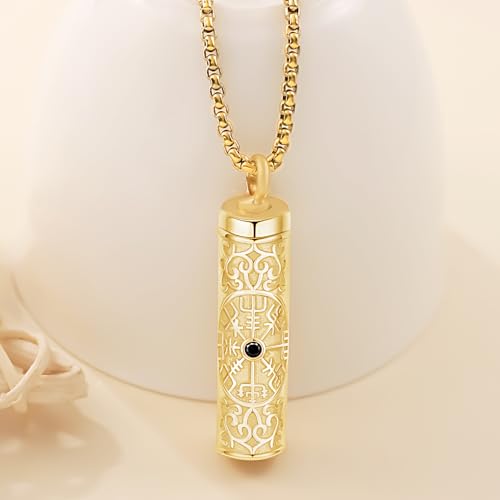 Aniu S925 Sterling Silver Urn Necklace Cremation Jewelry for Ashes - color: Gold-Viking Compass - A