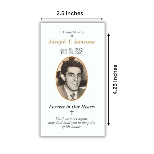Copy King Custom Prayer Cards for Funerals - Funeral Memorial Card with Personalized Photo - 50 Cards