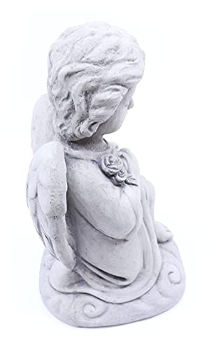 Massarelli's Sweet Blessings Angel Statue - 'Roses' - Beautiful Patio & Garden Cast Stone Sculpture - Perfect for Indoors or Outdoors