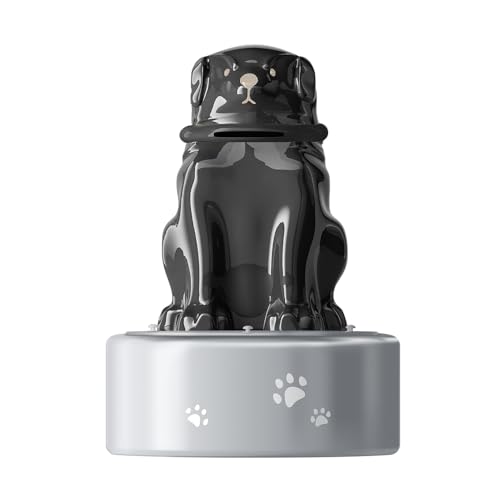 Dog Urn, Large Dog Urns for Ashes, Waterproof Pet Urns for Dogs, Ceramic Statue Stainless Steel Urn with Paw Prints, Memorial Pet Cremation Urn for Loss of Dog up to 130 lbs, 203 Cu in - color: Black