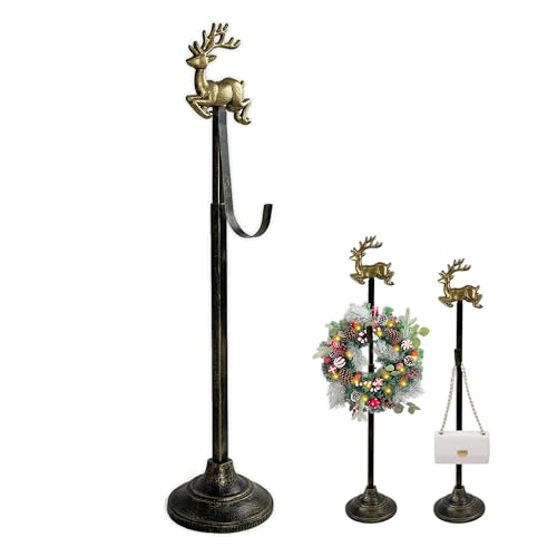 Adjustable Cast Iron Reindeer Wreath Stand – Front Door Wreath Hanger & Display Hook,Wreath Stands for Display, Hats & Ornaments, Christmas Holiday Doorway Decor【wreath stand】
