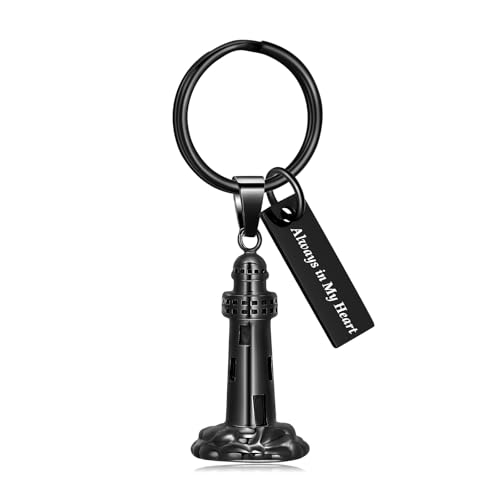 Oinsi Urn Necklace for Ashes Men's Cremation Jewelry Lighthouse Memorial Urn Necklace For Loves One Ashes Holder with Filling Kits - color: Black (Keychain)